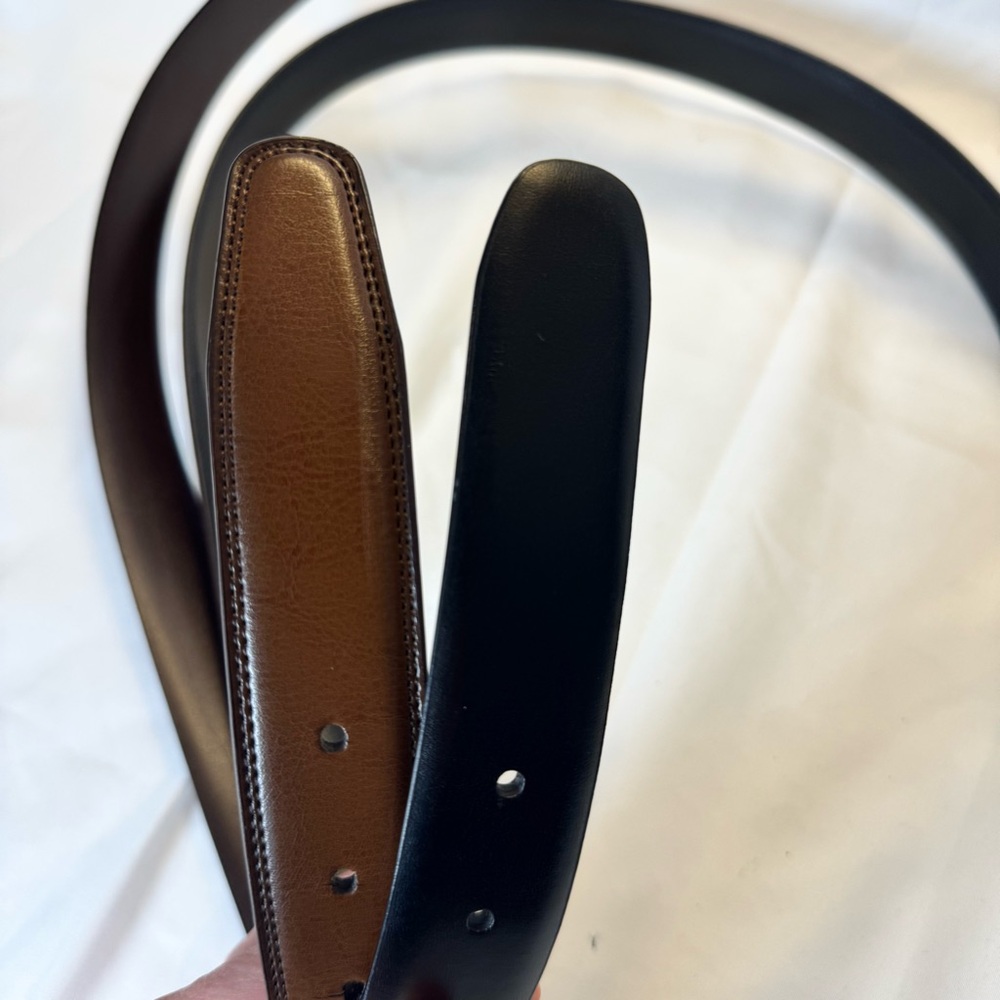 Two Perry Ellis Brown/Black Leather Reversible Belts - Black/Gunmetal 30/32 - Picture 12 of 13